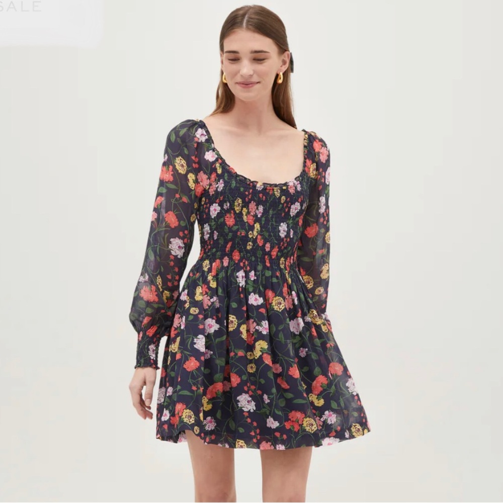 Hill House Mini Dress in Black Floral
